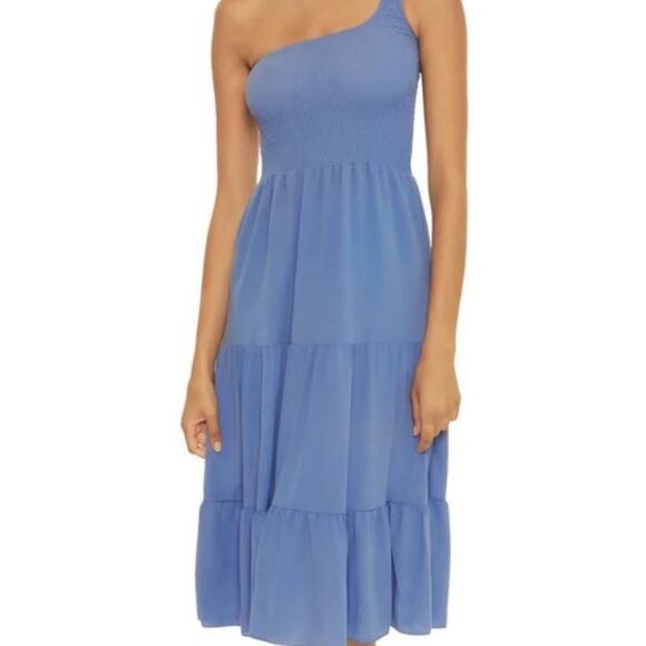 Becca Swim Mist Blue Ponza Smocked One Shoulder Dress Sz M NWT - Picture 1 of 13